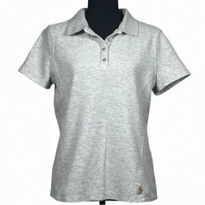 Carhartt Women's Light Gray Button Down Polo Shirt, Size Medium